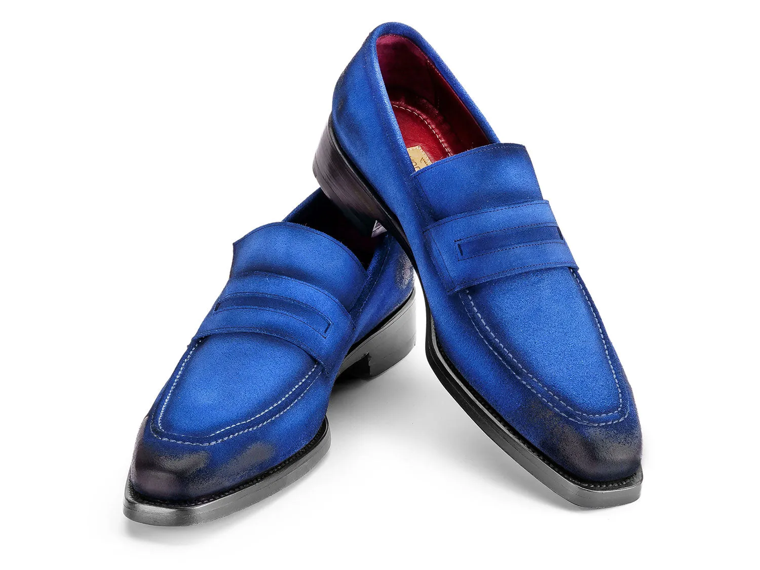 Paul Parkman Men's Antique Suede Goodyear Welted Loafers in Blue