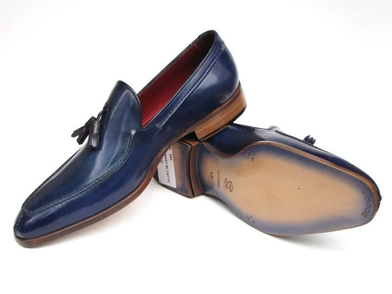 Paul Parkman Men's Hand-Painted Leather Tassel Loafers in Blue