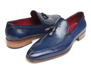 Paul Parkman Men's Hand-Painted Leather Tassel Loafers in Blue