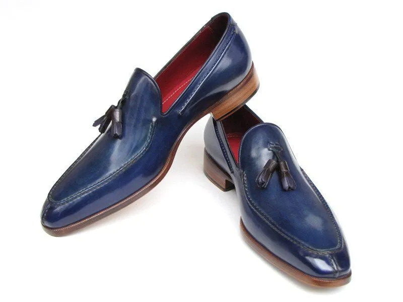 Paul Parkman Men's Hand-Painted Leather Tassel Loafers in Blue