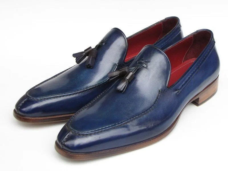 Paul Parkman Men's Hand-Painted Leather Tassel Loafers in Blue