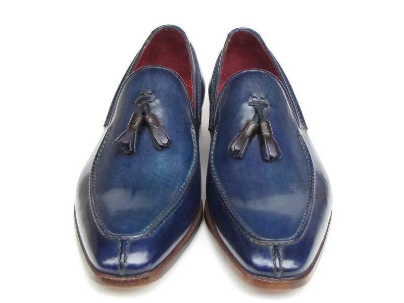 Paul Parkman Men's Hand-Painted Leather Tassel Loafers in Blue