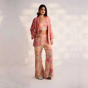 Peach Floral Indowestern with Jacket