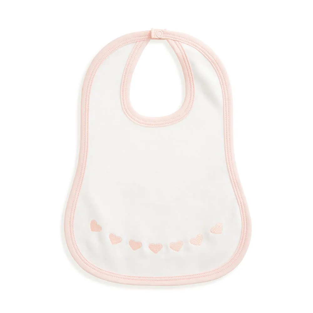 Pima & Terry Bib with Heart Embroidery -- Pink