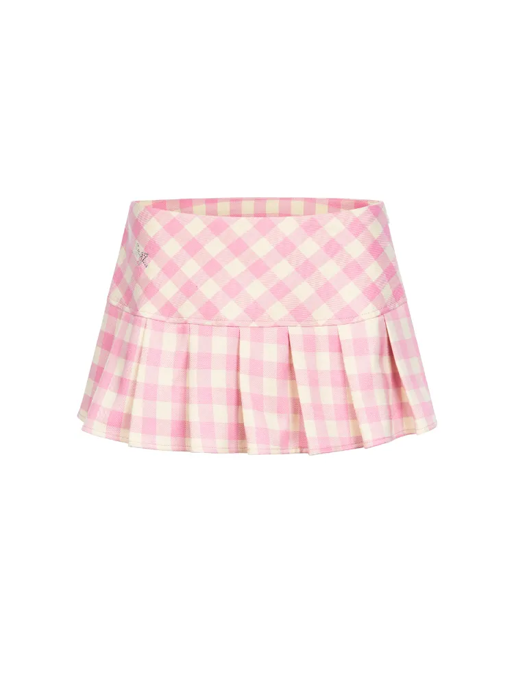 Pink Gingham Pleated Mini Skirt