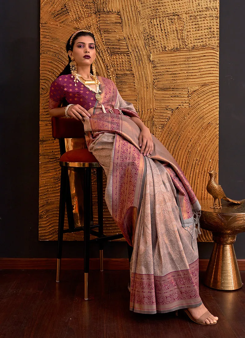 Pink Two Tone Zari Weaved Handloom Silk Saree