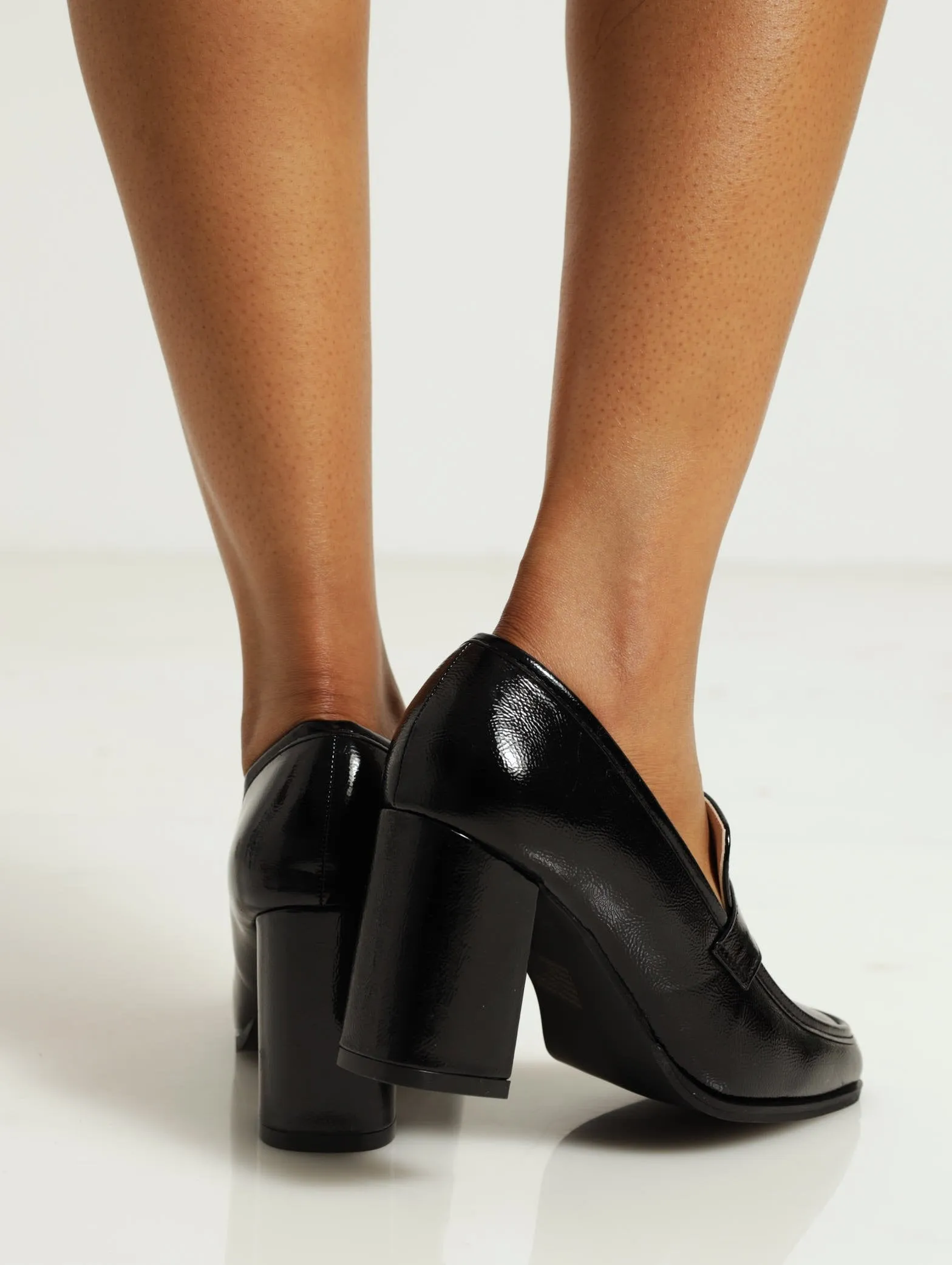 Plain Block Heel Loafer - Black