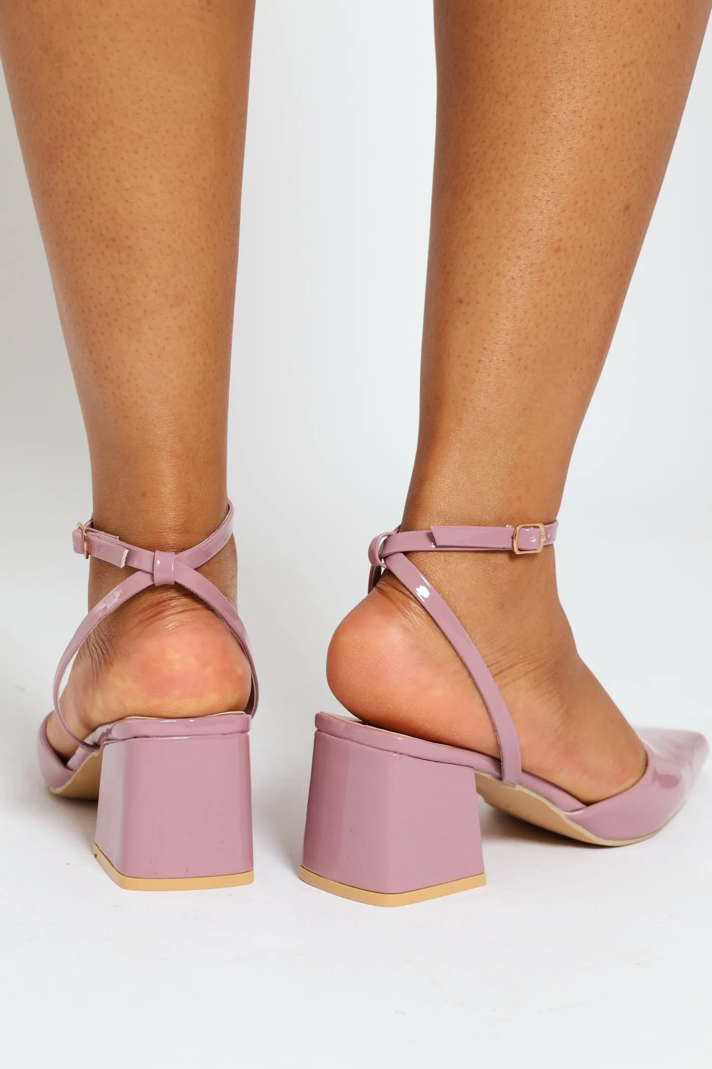 Plain Patent Pointy Block Slingback Heel - Blush