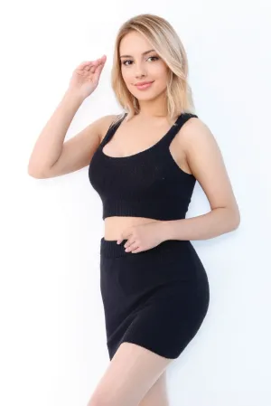 Plain Ribbed Knit Mini Skirt
