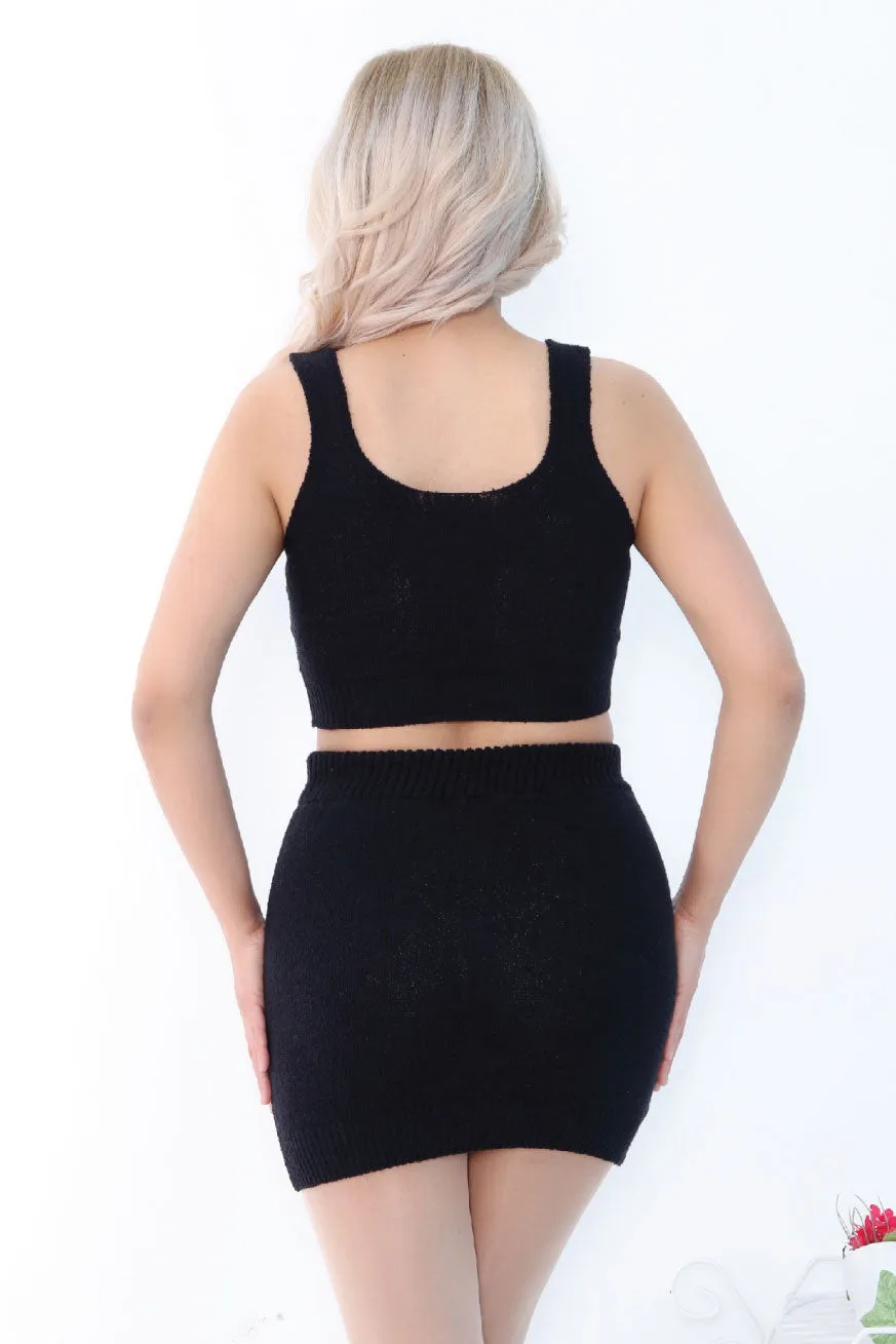 Plain Ribbed Knit Mini Skirt