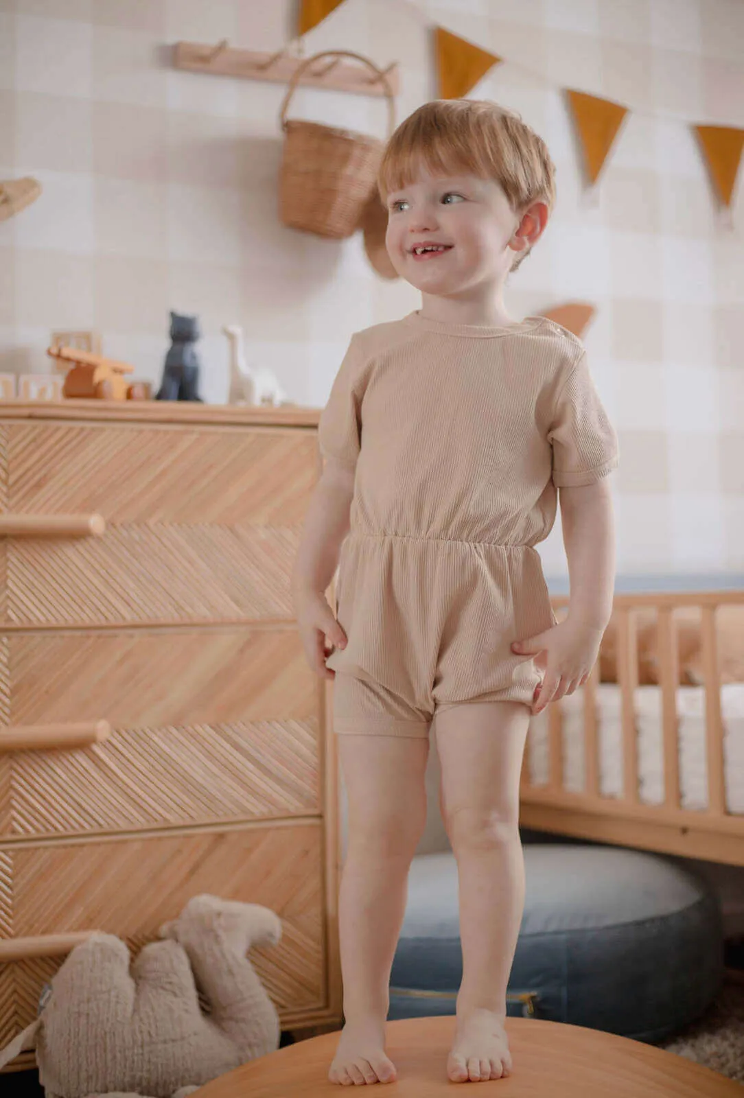 Ponchik Babies   Kids - Ribbed Cotton Romper - Sugar Cookie