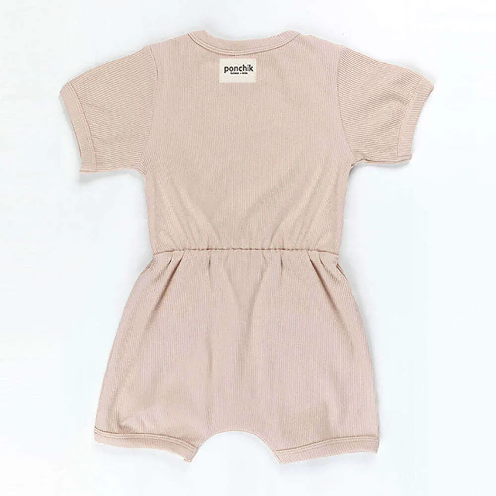 Ponchik Babies   Kids - Ribbed Cotton Romper - Sugar Cookie