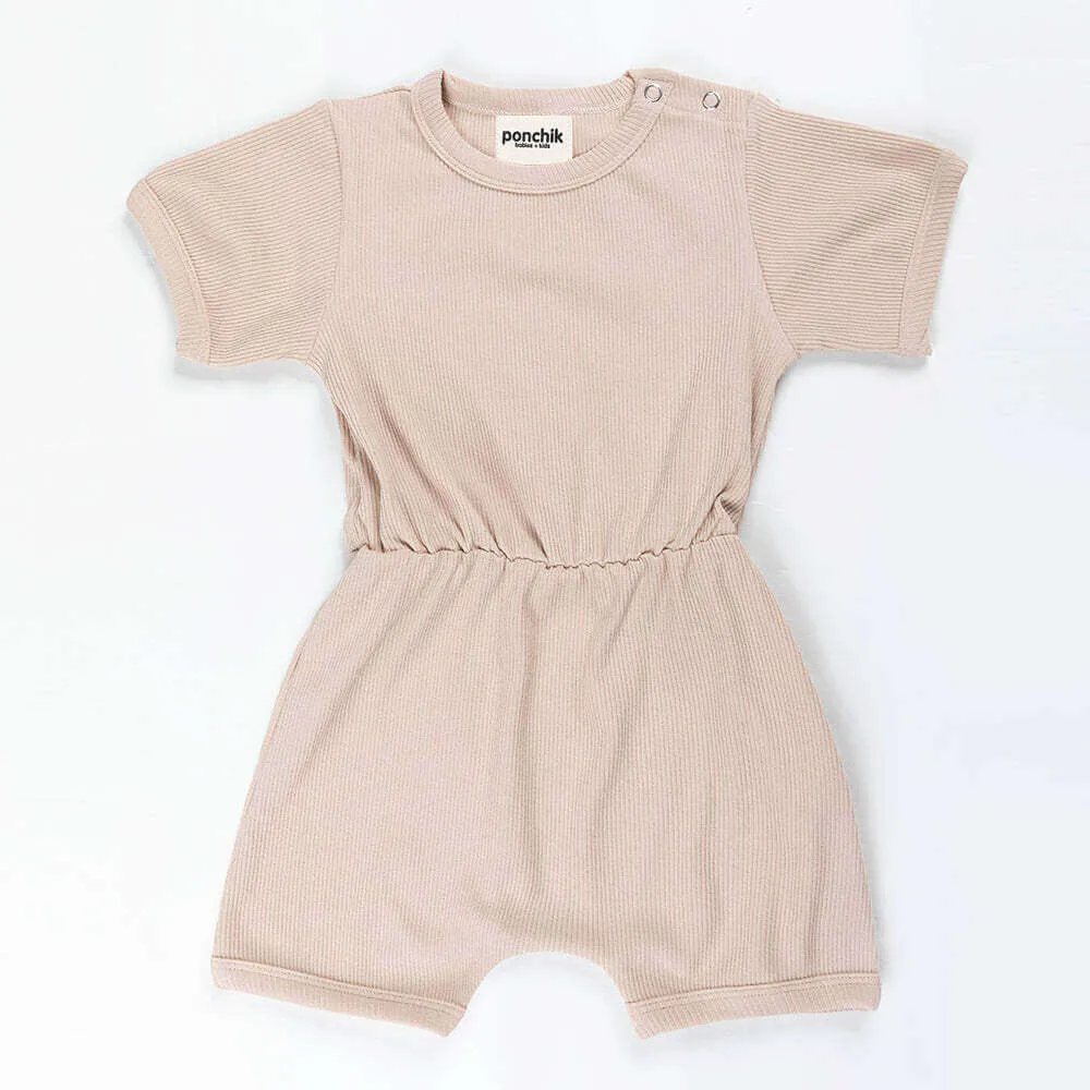 Ponchik Babies   Kids - Ribbed Cotton Romper - Sugar Cookie