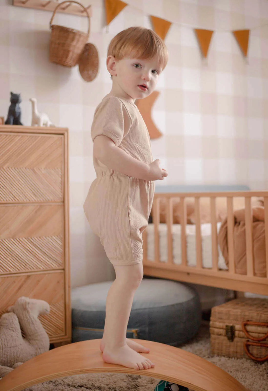 Ponchik Babies   Kids - Ribbed Cotton Romper - Sugar Cookie