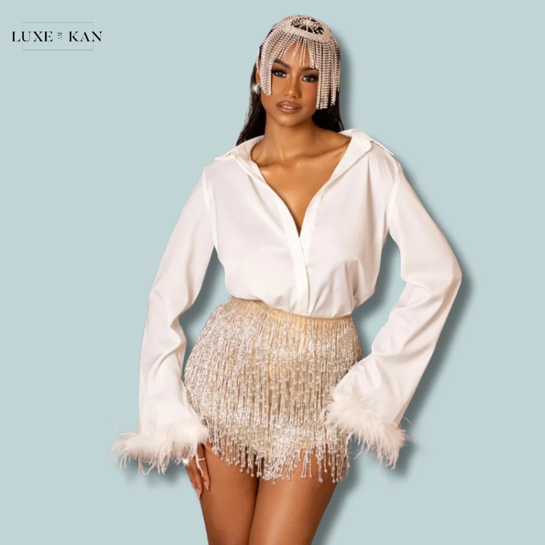PRETTYLITTLETHING Feather Trim Shirt