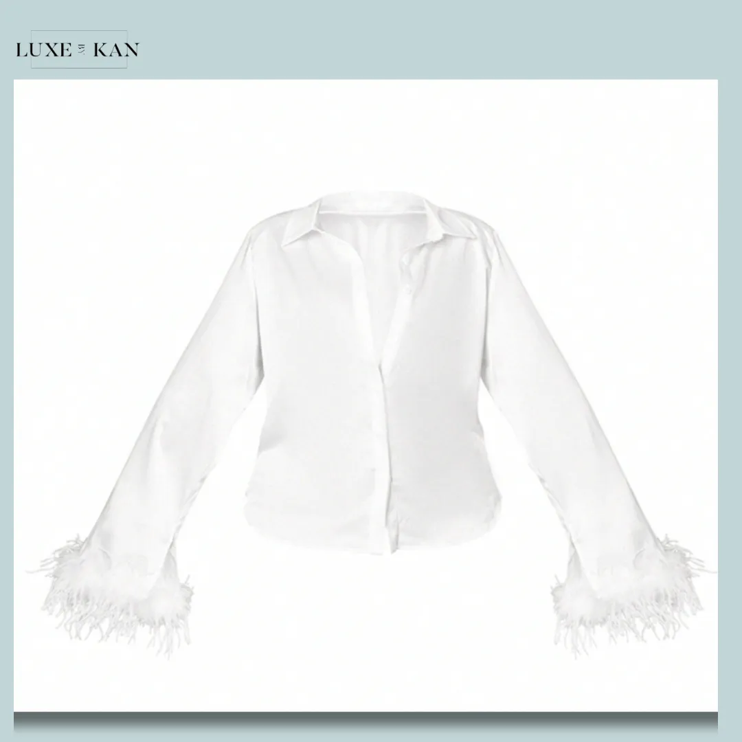 PRETTYLITTLETHING Feather Trim Shirt
