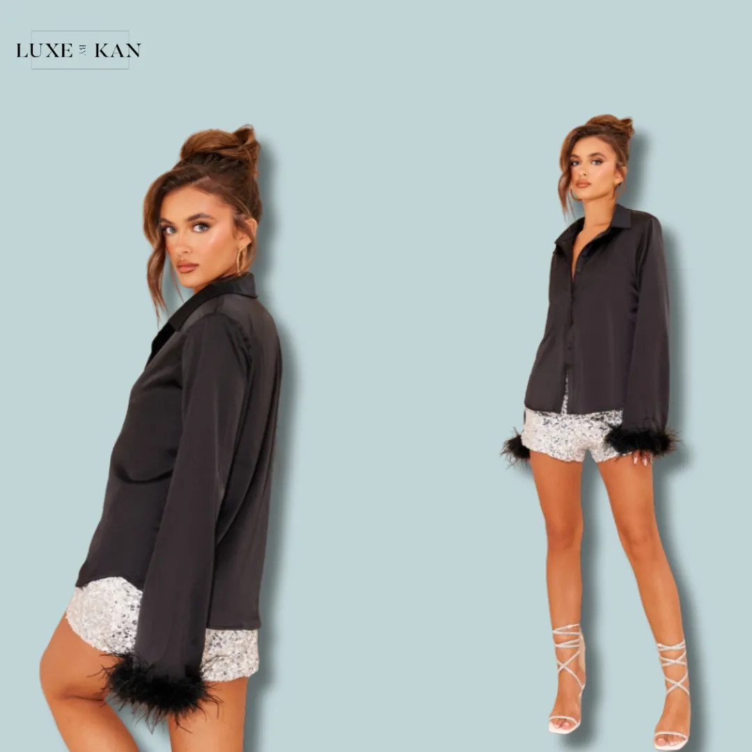 PRETTYLITTLETHING Feather Trim Shirt