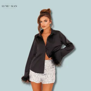 PRETTYLITTLETHING Feather Trim Shirt