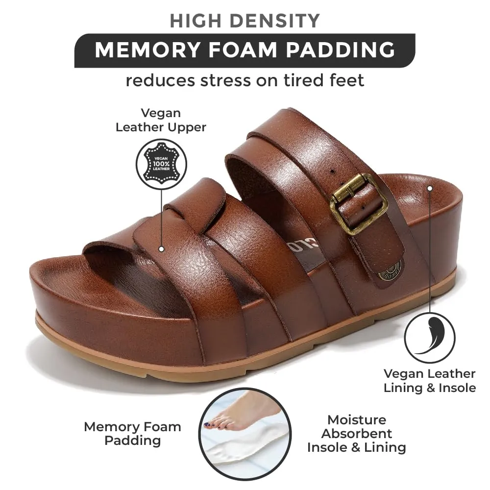 Project Cloud Platform Sandals Women Footwear - Memory Foam Insole and Lightweight Beach Wedges - Non Slip and Comfortable Strappy Wedge Sandals for Women 2025 (Proud,CLAY,9)
