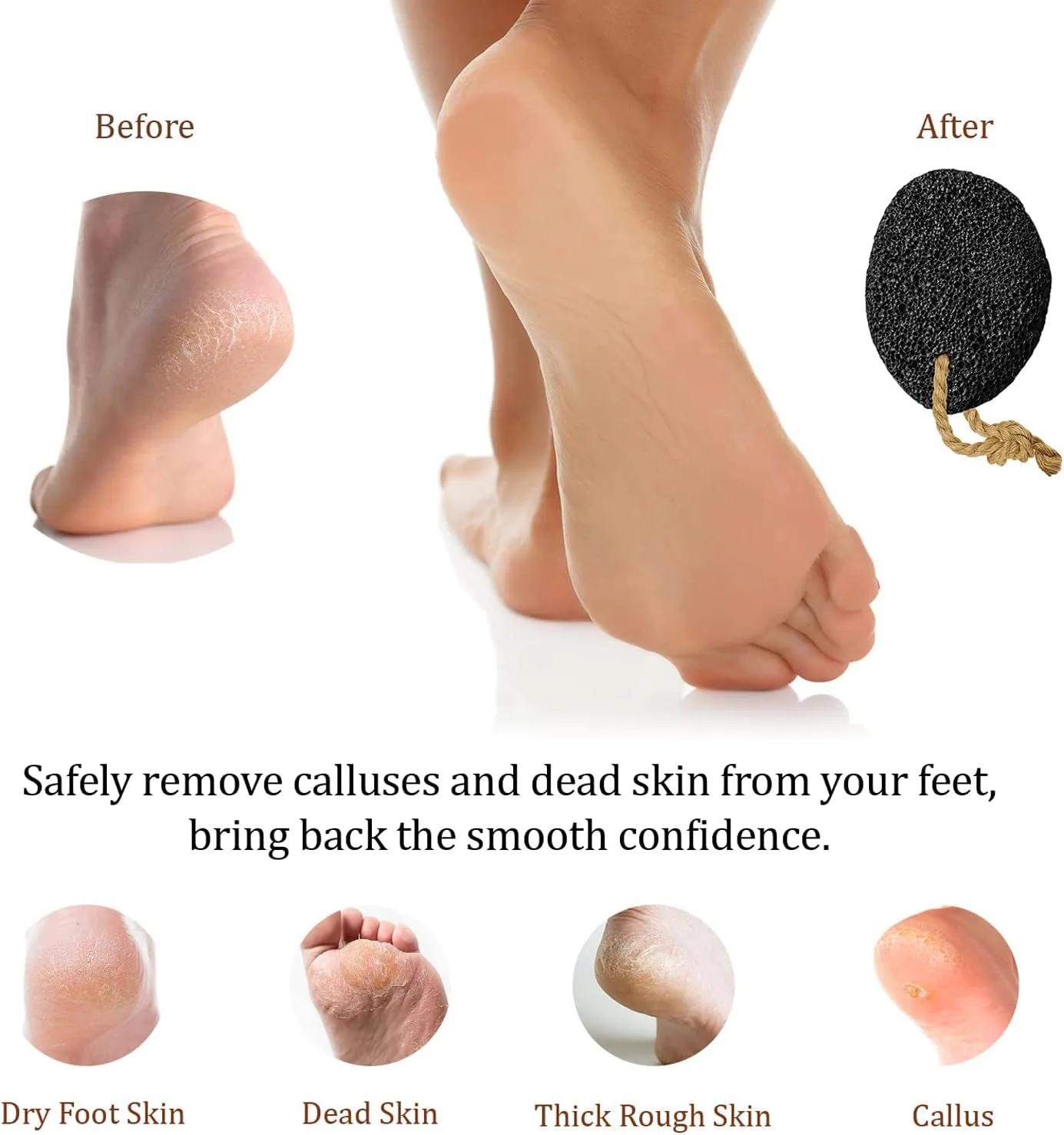 Pumice Stone - Natural Earth Lava Black - Callus/Corn Remover for Feet Heels and Palm - Pedicure Exfoliation Tool - Dry Dead Skin Scrubber - Health Foot Care
