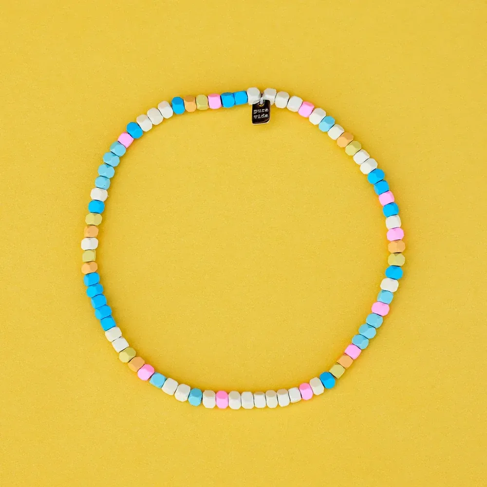 Pura Vida Bahama Bead Stretch Anklet ~ Silver