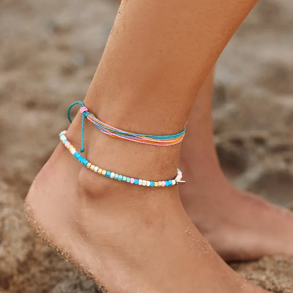 Pura Vida Bahama Bead Stretch Anklet ~ Silver