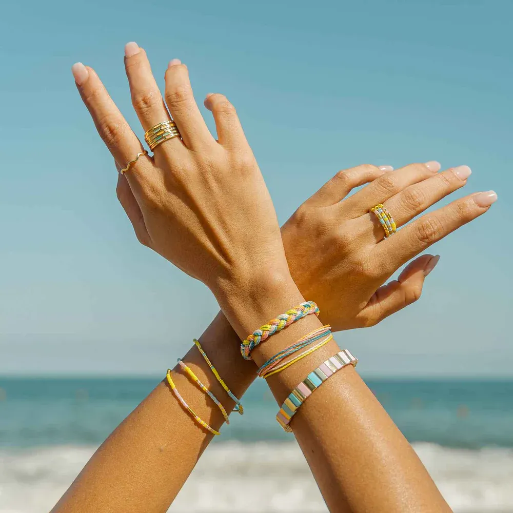Pura Vida Bright Tides Bead Stretch Bracelet ~ Gold