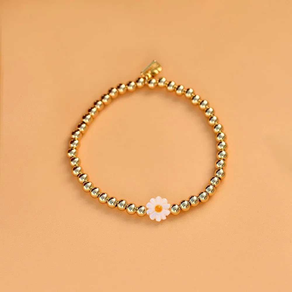 Pura Vida Daisy Ball Bead Stretch Bracelet ~ Gold