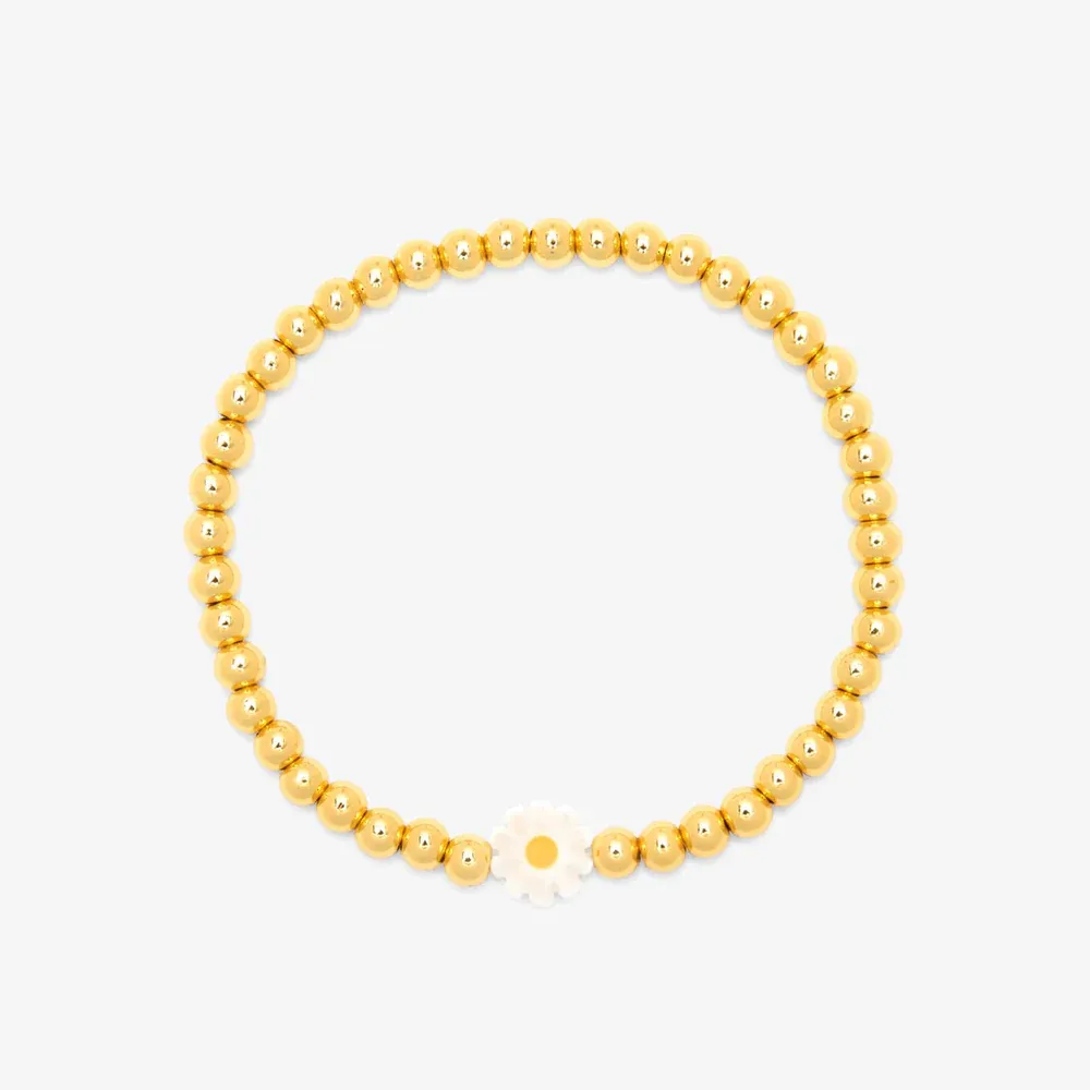 Pura Vida Daisy Ball Bead Stretch Bracelet ~ Gold