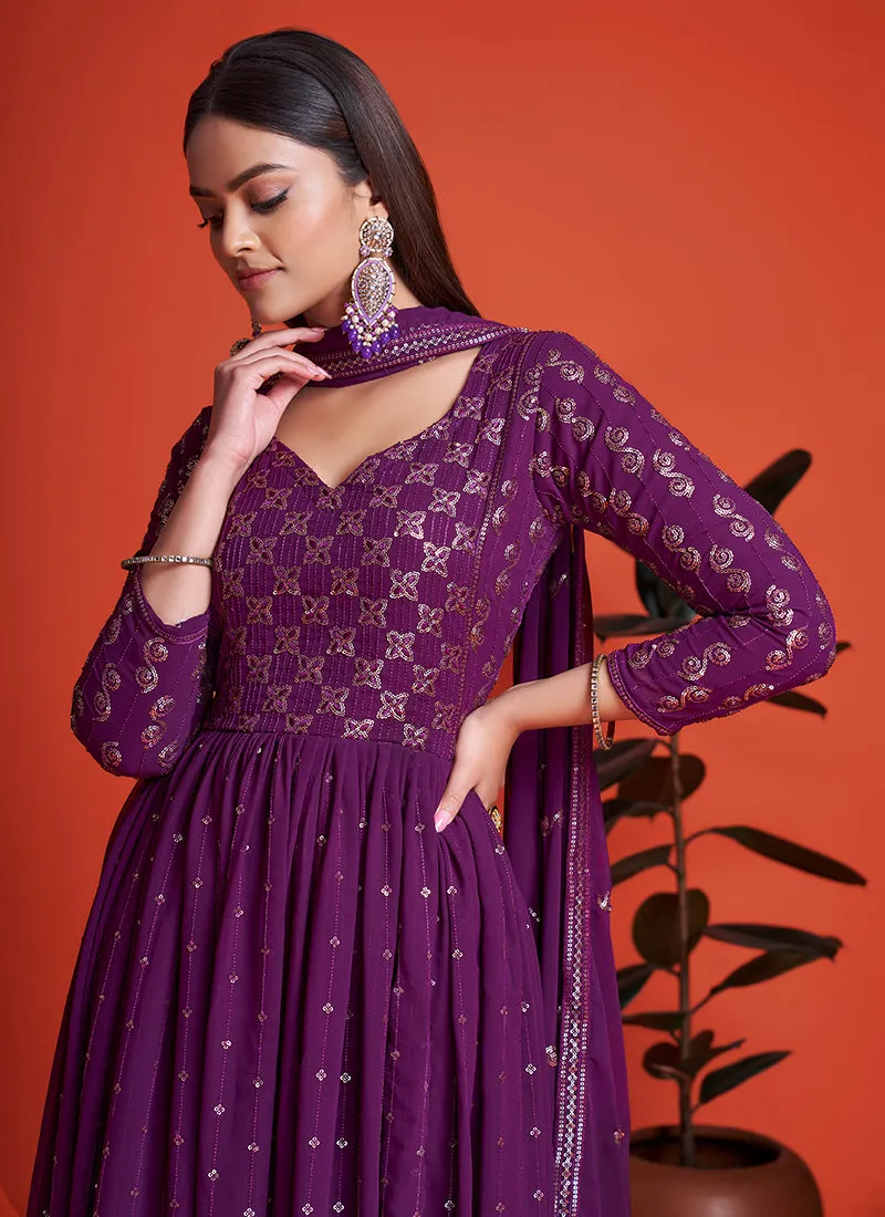 Purple Sequence Embroidery Traditional Anarkali Gown