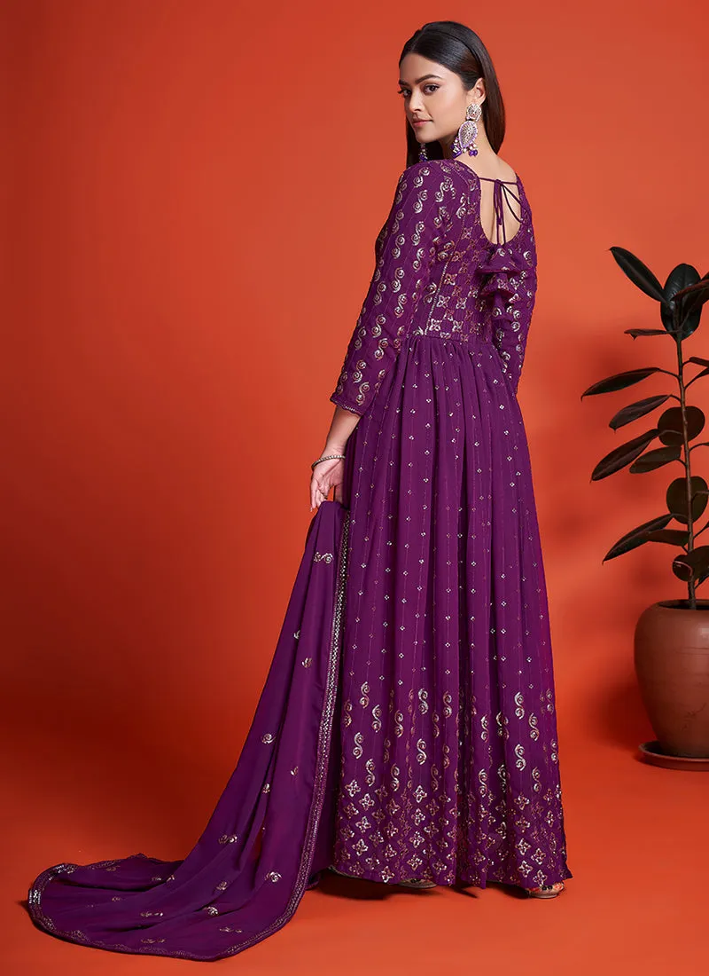 Purple Sequence Embroidery Traditional Anarkali Gown