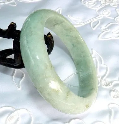"Healing" Soft Green Grade A Natural Color Burmese  Jadeite Jade Bangle 58mm   Certificate (785)
