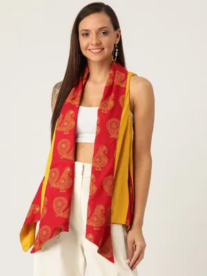 REVERSIBLE SHRUG  BIRD PRINT IN RED &YELLOW