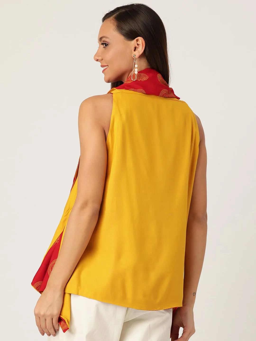 REVERSIBLE SHRUG  BIRD PRINT IN RED &YELLOW