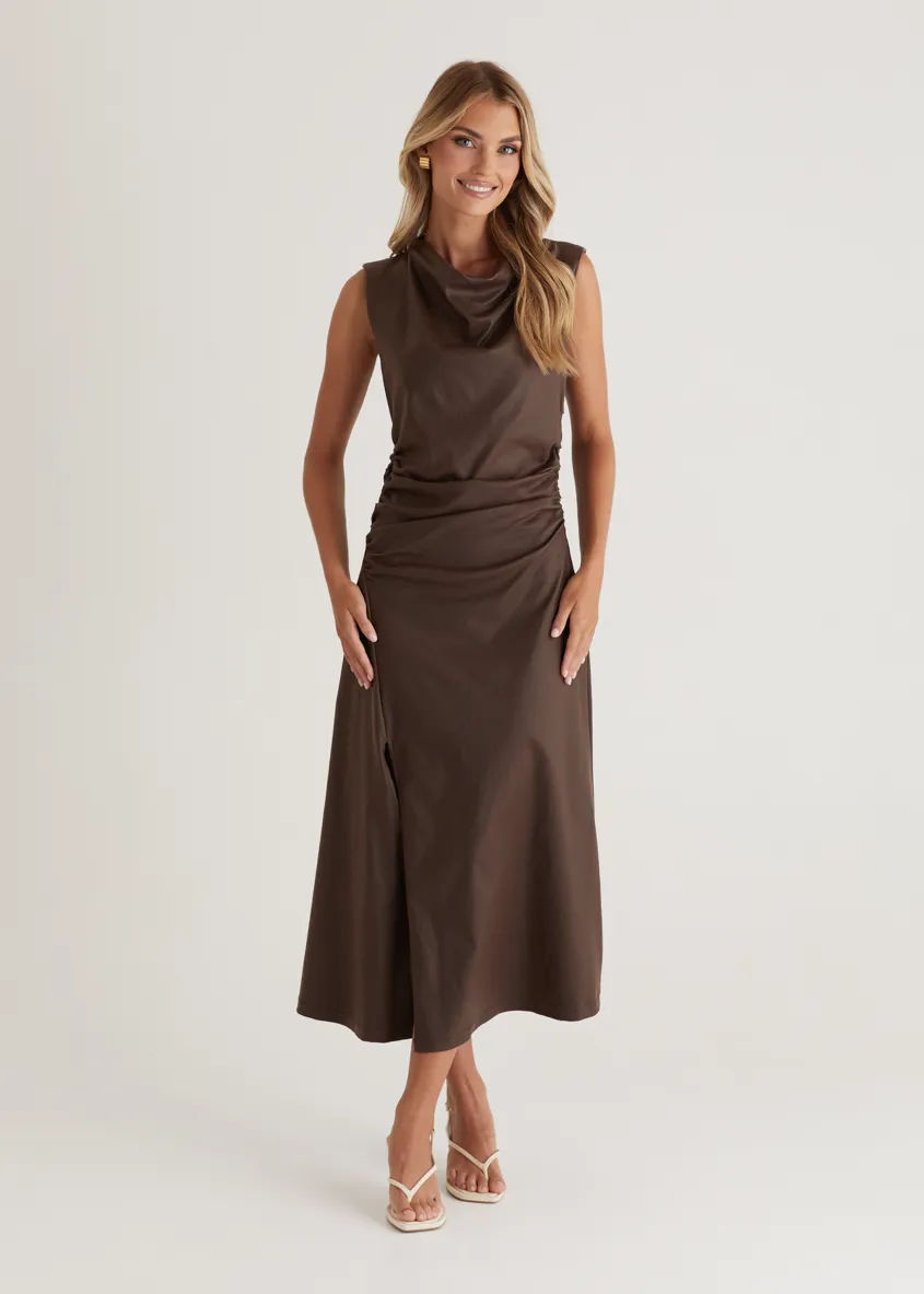 Romella Coated Midi Dress - Chocolate