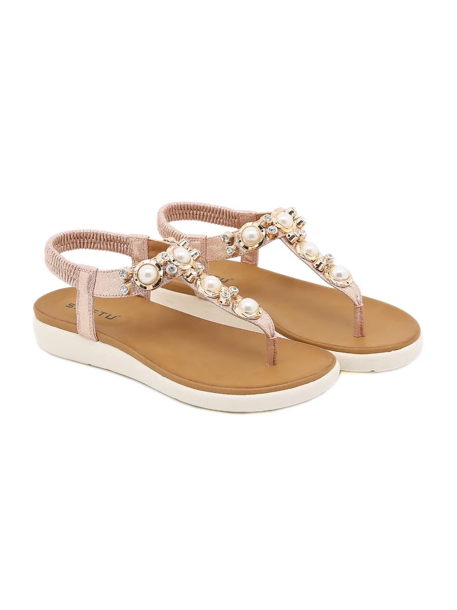 Rosegold V-Strap Pearl Sandal