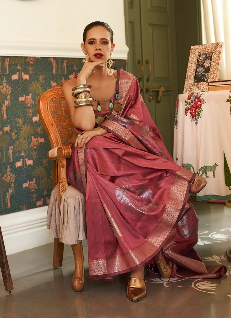 Rouge Red Brocade Weaved Handloom Silk Saree
