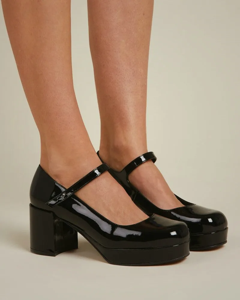 Round-toe Solid Color Lacquered Leather One-buckle Jenny Shoes