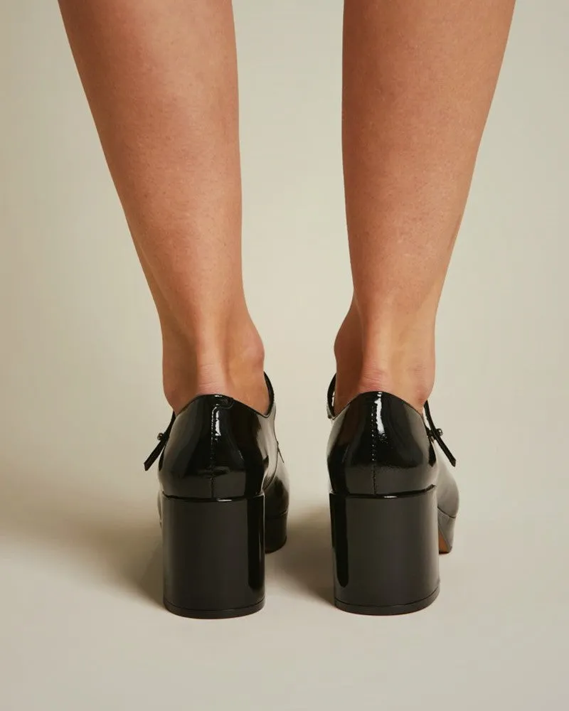 Round-toe Solid Color Lacquered Leather One-buckle Jenny Shoes