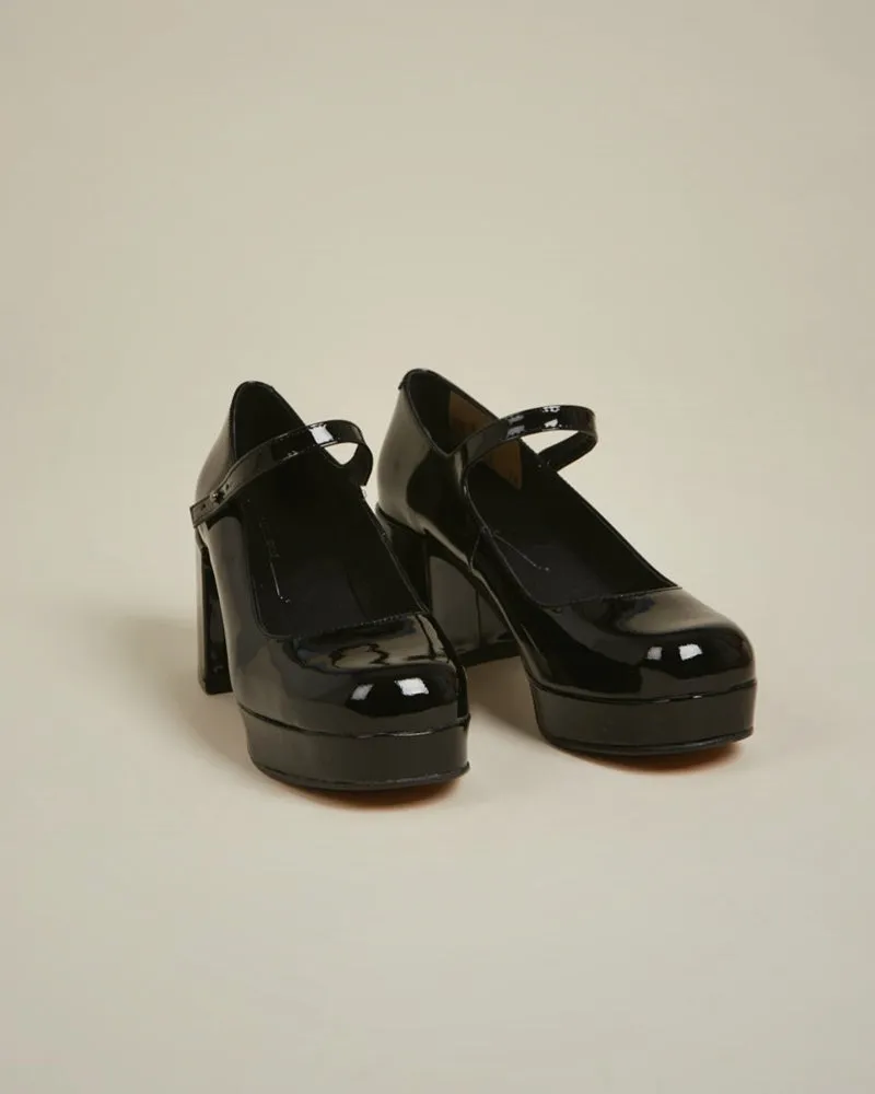 Round-toe Solid Color Lacquered Leather One-buckle Jenny Shoes