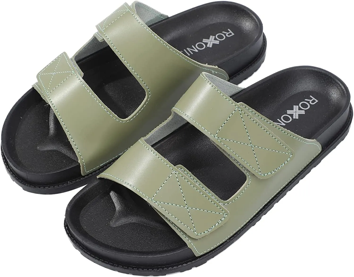 Roxoni Women’s Cushioned Two Strap Footbed Sandals Lightweight Open Toe Slide Sandals
