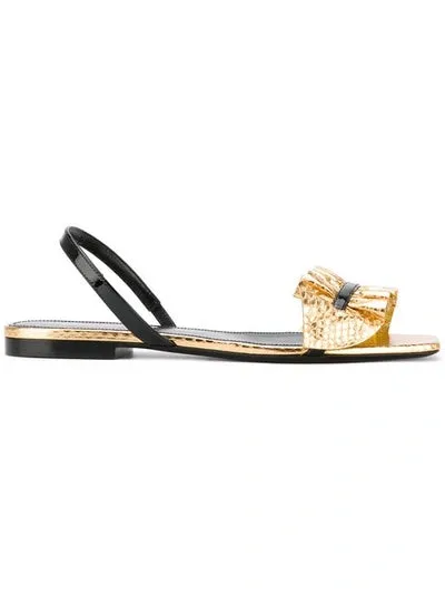SAINT LAURENT EDIE METALLIC SNAKESKIN SLINGBACK FLAT SANDALS