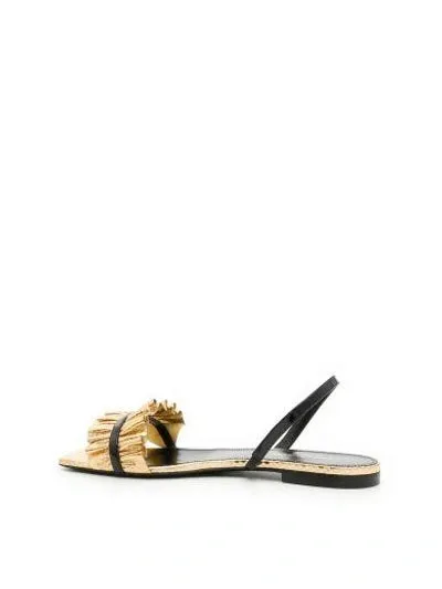 SAINT LAURENT EDIE METALLIC SNAKESKIN SLINGBACK FLAT SANDALS