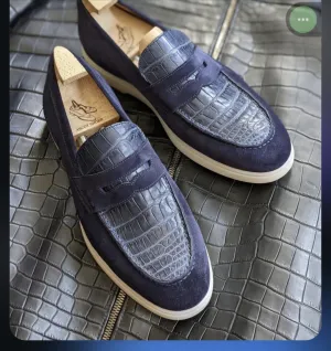 Sam Invoice. EU43. Blue Croc and Suede Loafers.