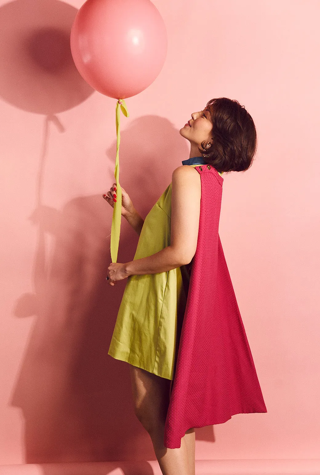 SAMPLE Big 10 Cape Dress - Chartreuse & Fuchsia