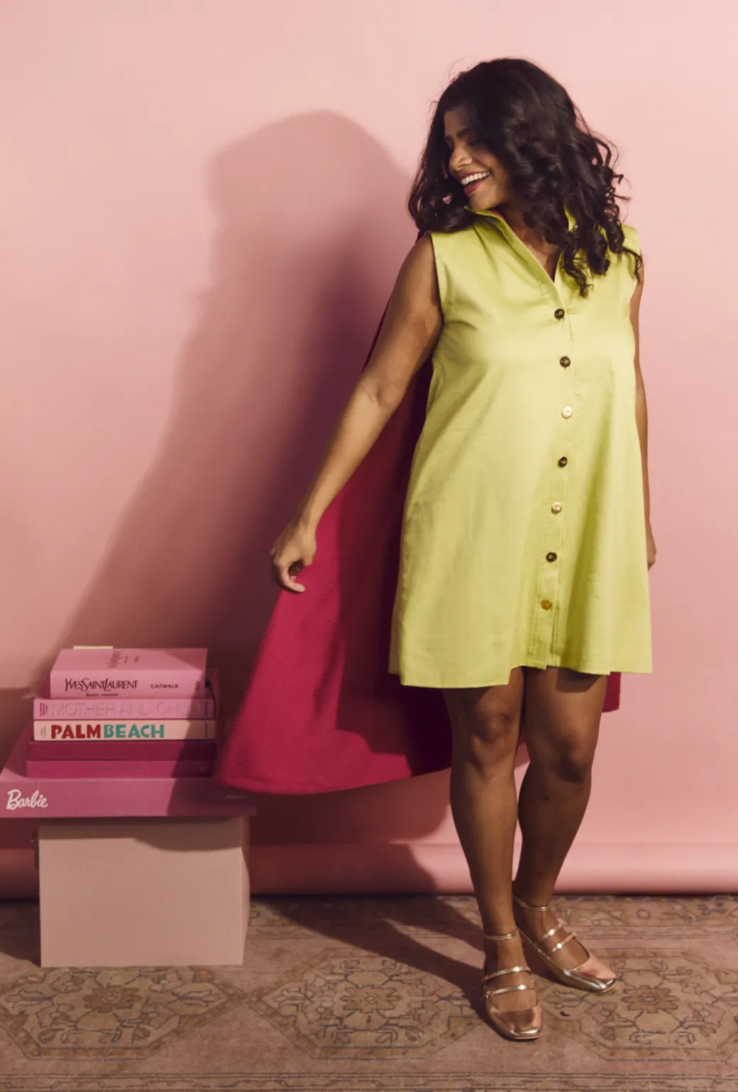 SAMPLE Big 10 Cape Dress - Chartreuse & Fuchsia