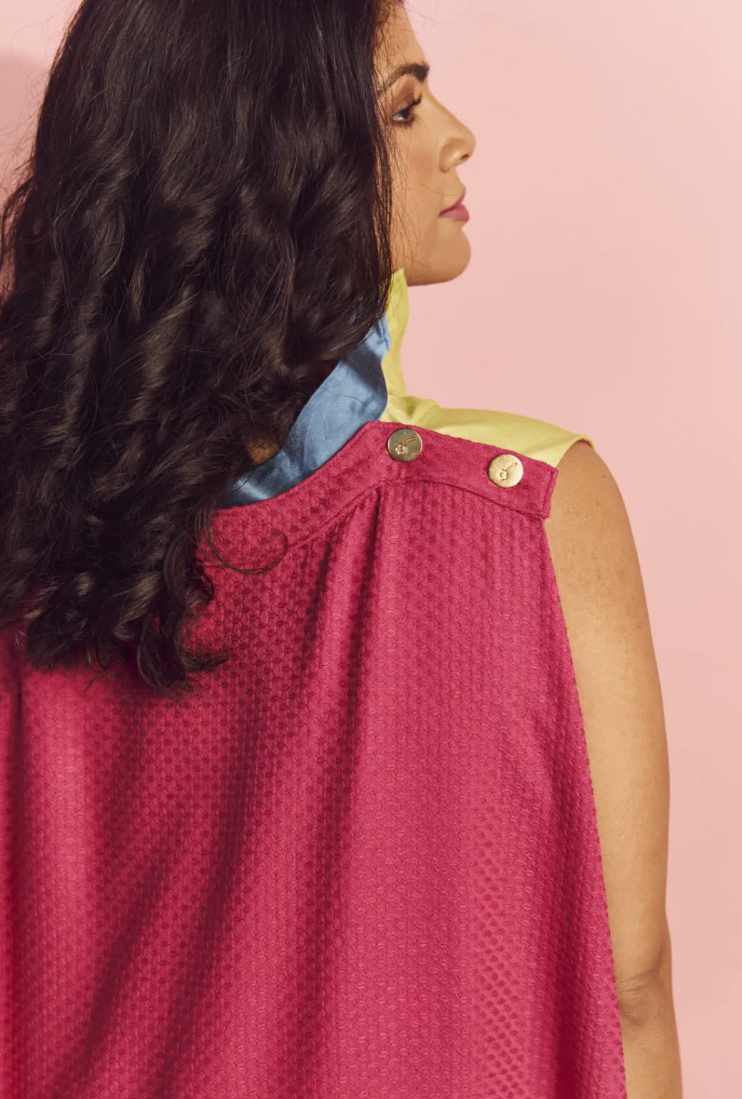 SAMPLE Big 10 Cape Dress - Chartreuse & Fuchsia