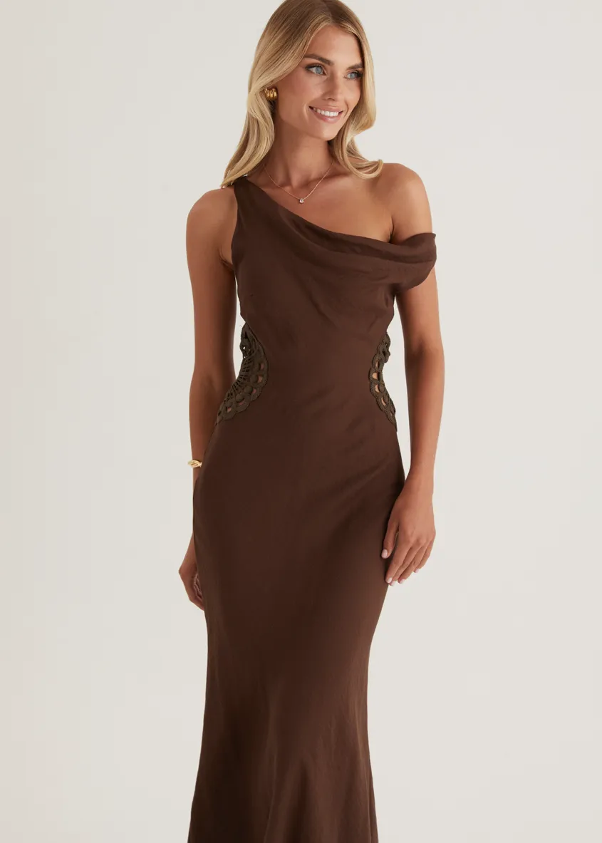 Sarai One Shoulder Maxi Dress - Chocolate