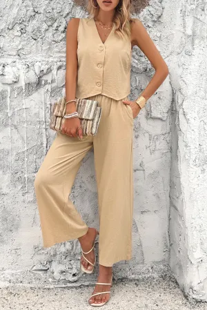 Sleeveless Button Top and Pants Set