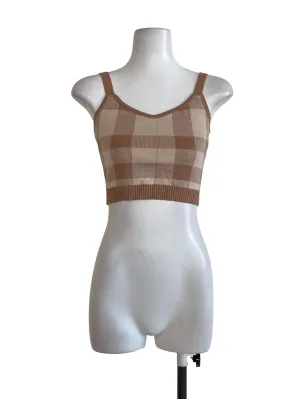 Soft Brown Checks Strap Top